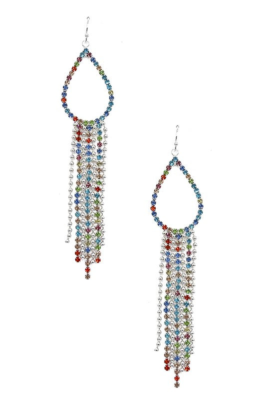 RHINESTONE PAVE TEARDROP FRINGE EARRING