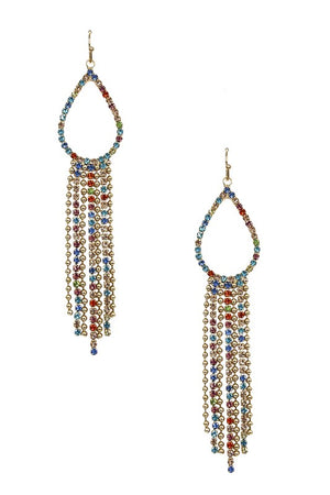 RHINESTONE PAVE TEARDROP FRINGE EARRING