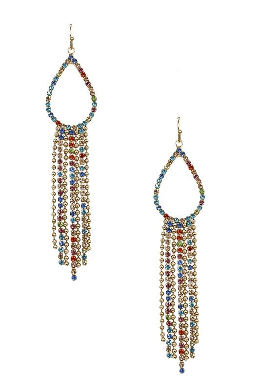 RHINESTONE PAVE TEARDROP FRINGE EARRING