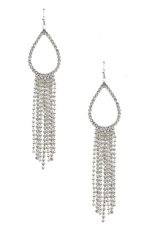 RHINESTONE PAVE TEARDROP FRINGE EARRING