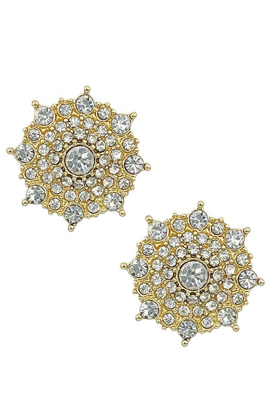 ROUND RHINESTONE PAVE CLIP ON EARRING