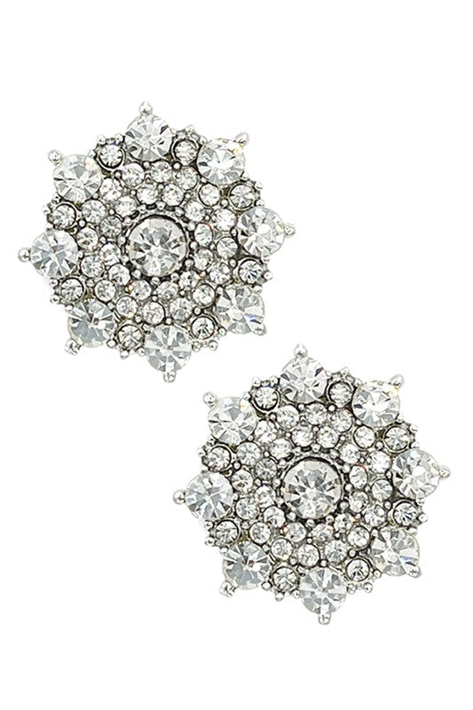 ROUND RHINESTONE PAVE CLIP ON EARRING
