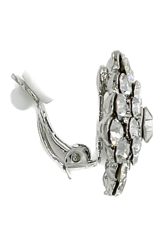 DIAMOND SHAPE RHINESTONE PAVE GEM CLIP ON EARRING