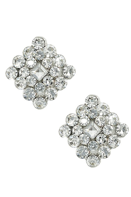 DIAMOND SHAPE RHINESTONE PAVE GEM CLIP ON EARRING