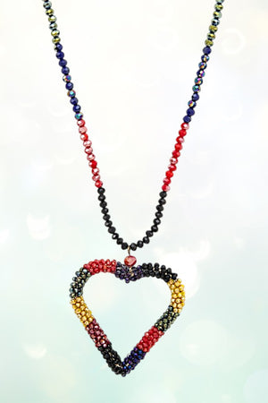 GLASS BEAD HEART PENDANT BEADED NECKLACE SET