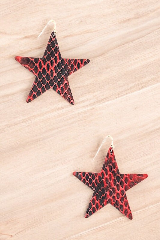 FAUX LEATHER STAR DANGLE EARRING