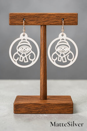 SNOWMAN CUT OUT CIRCLE DANGLE CHRISTMAS  EARRING
