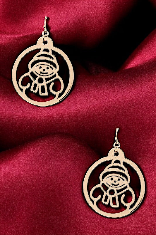 SNOWMAN CUT OUT CIRCLE DANGLE EARRING