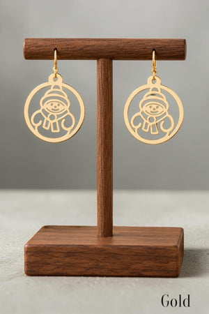 SNOWMAN CUT OUT CIRCLE DANGLE CHRISTMAS  EARRING