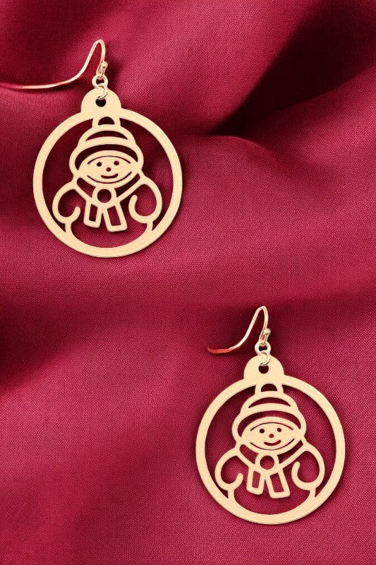 SNOWMAN CUT OUT CIRCLE DANGLE EARRING