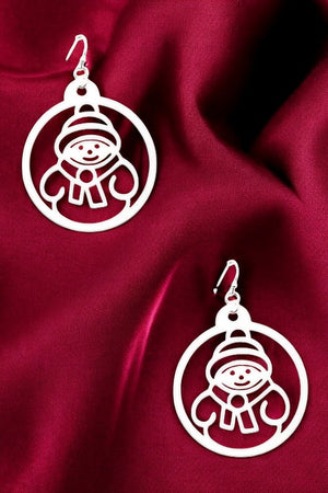 SNOWMAN CUT OUT CIRCLE DANGLE EARRING