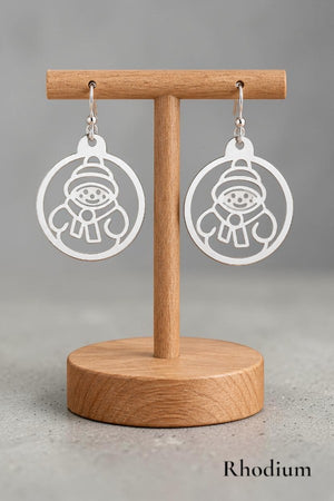 SNOWMAN CUT OUT CIRCLE DANGLE CHRISTMAS  EARRING