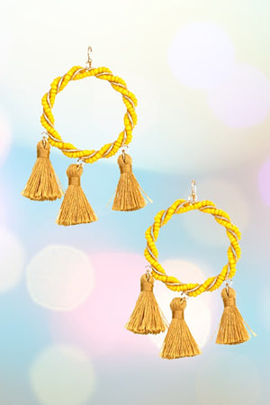 INTERTWINED  BEAD HOOP TASSEL EARRING