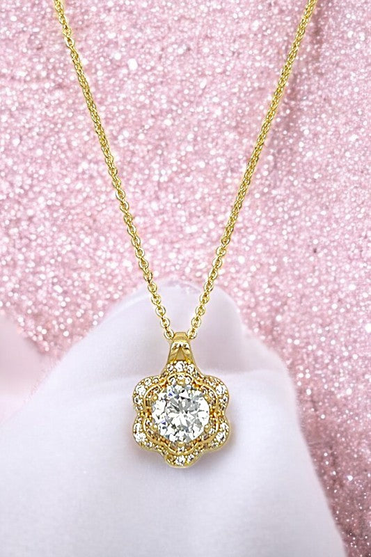 Cubic Zirconia Floral Pendant Necklace