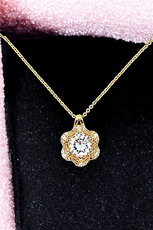 Cubic Zirconia Floral Pendant Necklace