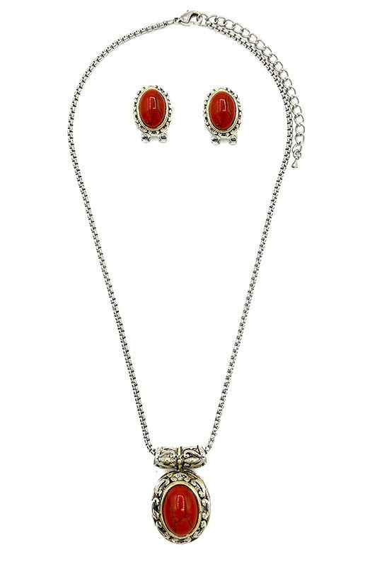 Framed Gemstone Pendant Necklace Set