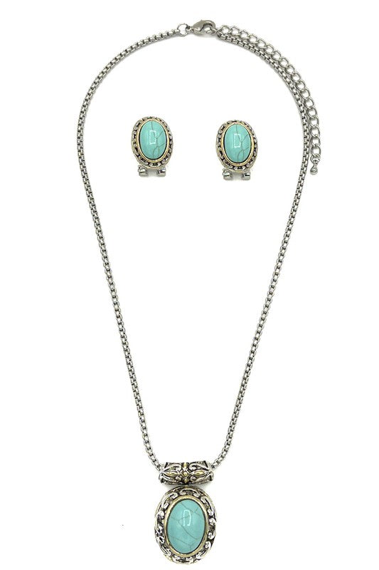 Framed Gemstone Pendant Necklace Set