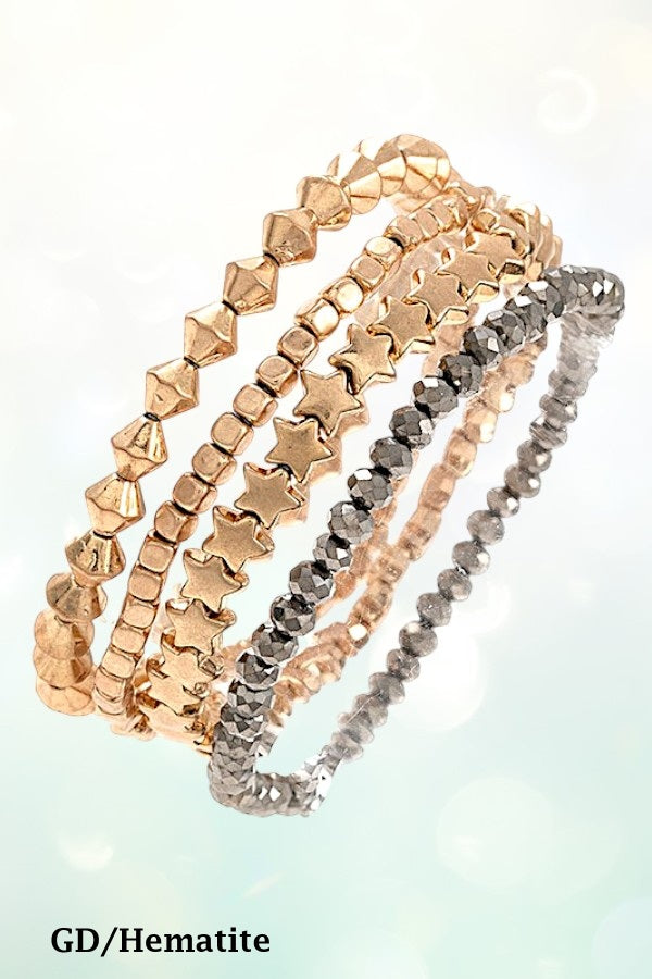 MULTI MIX BEAD STAR STRETCH BRACELET SET