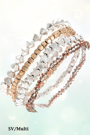 MULTI MIX BEAD STAR STRETCH BRACELET SET