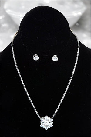 CZ STONE FLORAL PENDANT NECKLACE SET