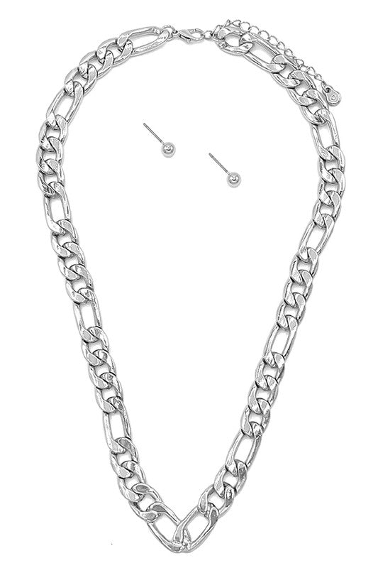 Flat Chain Link Necklace Set