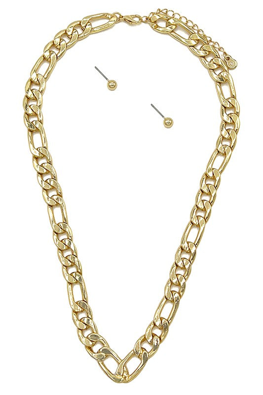 Flat Chain Link Necklace Set