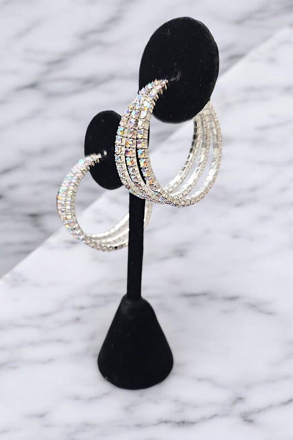 Rhinestone Pave Triple Ring Hoop