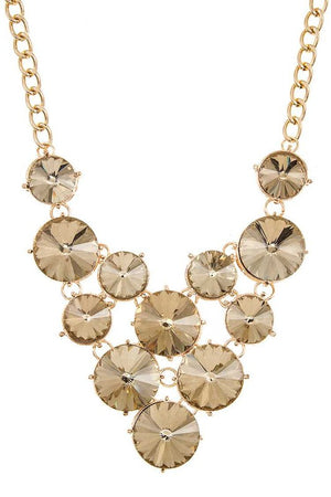 Faceted Round Link Crystal Bib Necklace Set