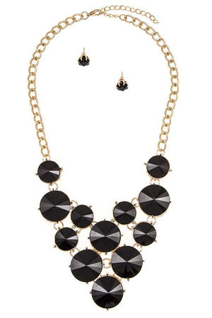 Faceted Round Link Crystal Bib Necklace Set