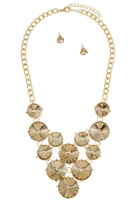 Faceted Round Link Crystal Bib Necklace Set