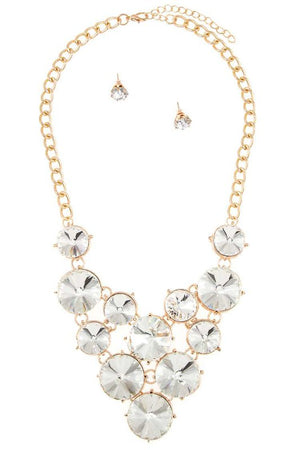 Faceted Round Link Crystal Bib Necklace Set