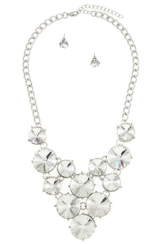 Faceted Round Link Crystal Bib Necklace Set