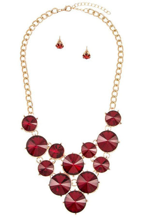 Faceted Round Link Crystal Bib Necklace Set