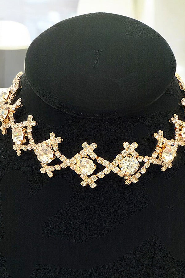 CRISSCROSS RHINESTONE PAVE CHOKER NECKLACE