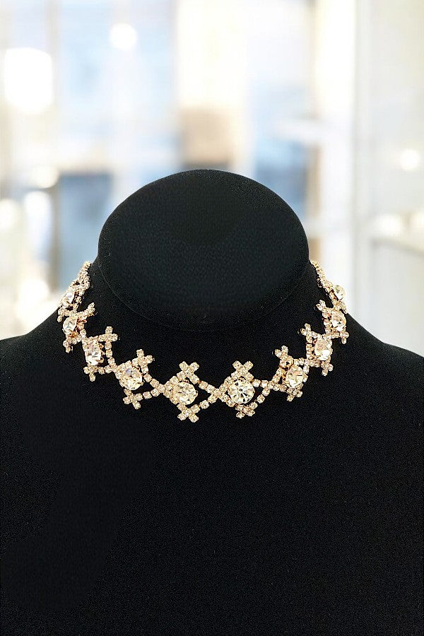 CRISSCROSS RHINESTONE PAVE CHOKER NECKLACE