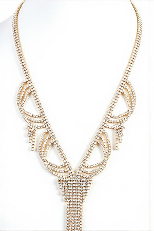 SCALLOPED RHINESTONE PAVE LONG NECKLACE