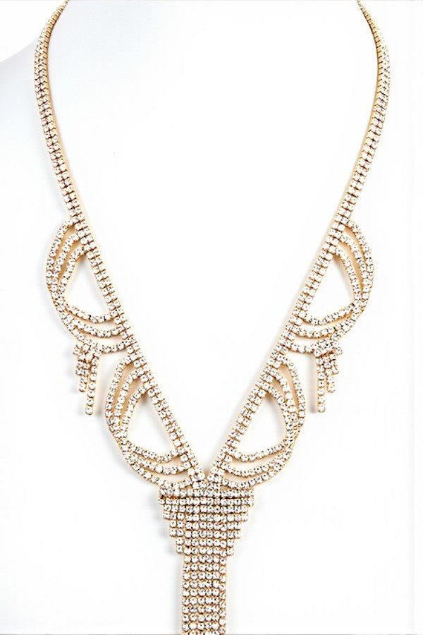 SCALLOPED RHINESTONE PAVE LONG NECKLACE