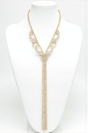 SCALLOPED RHINESTONE PAVE LONG NECKLACE
