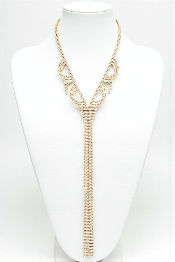 SCALLOPED RHINESTONE PAVE LONG NECKLACE