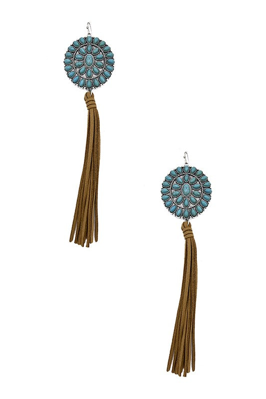 Floral Concho Gem Oblong Tassel Earring