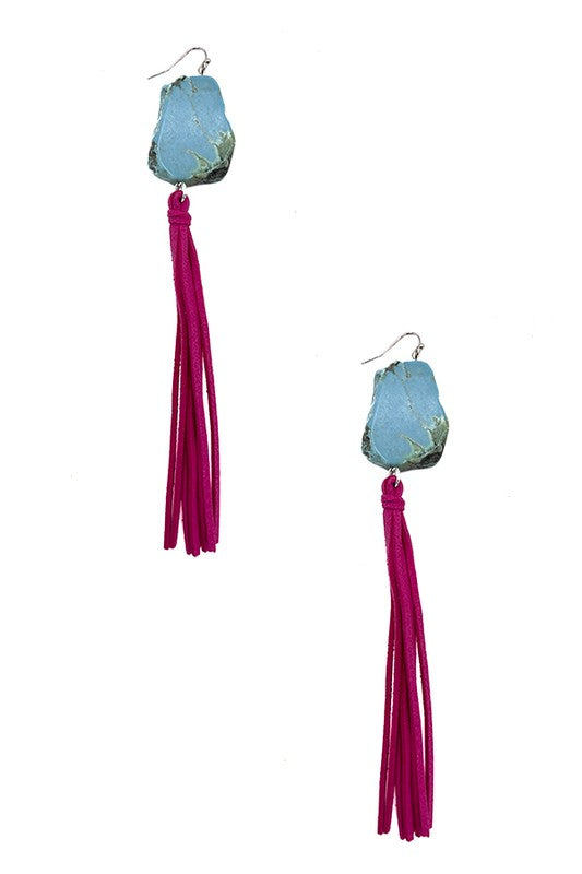 Nugget Gemstone Oblong Tassel Earring