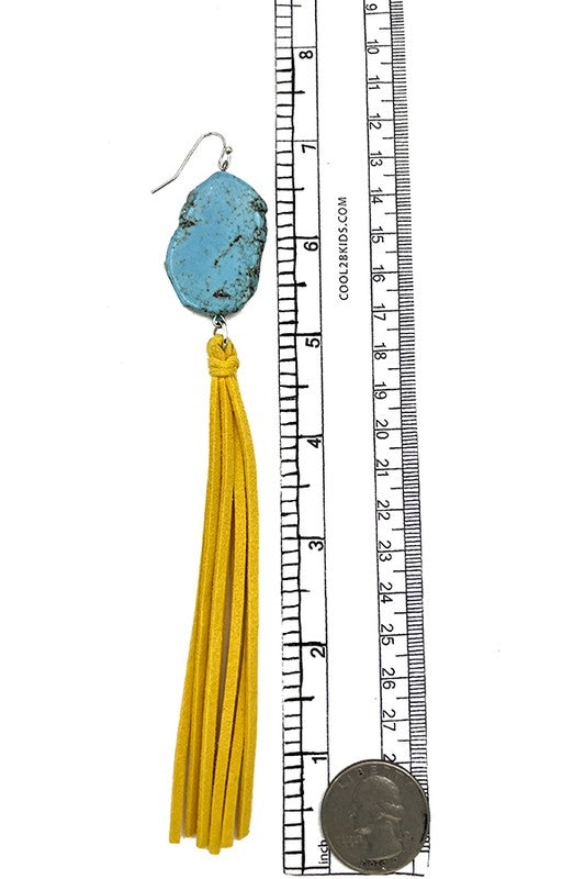 Nugget Gemstone Oblong Tassel Earring