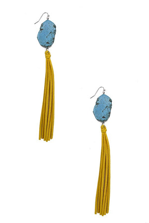 Nugget Gemstone Oblong Tassel Earring