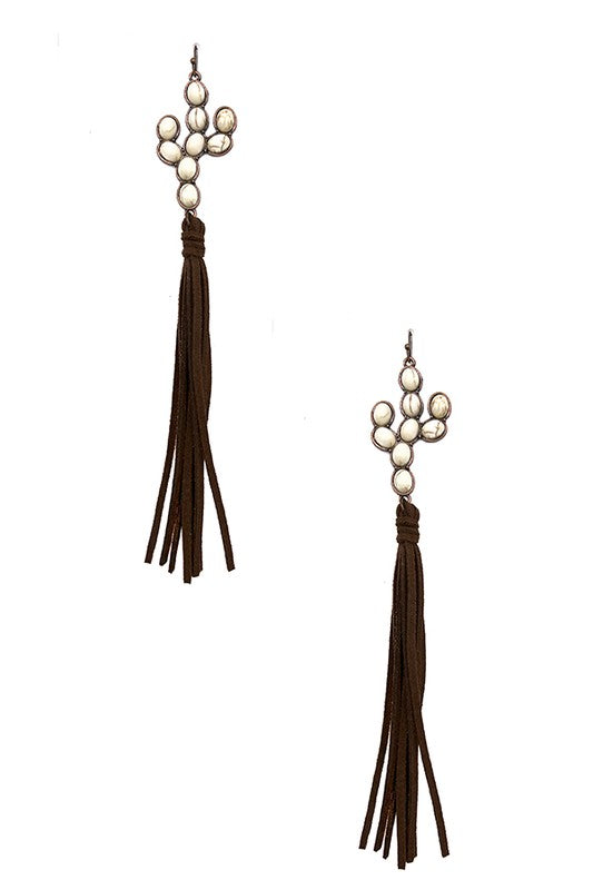 Cactus Gem Oblong Tassel Earring