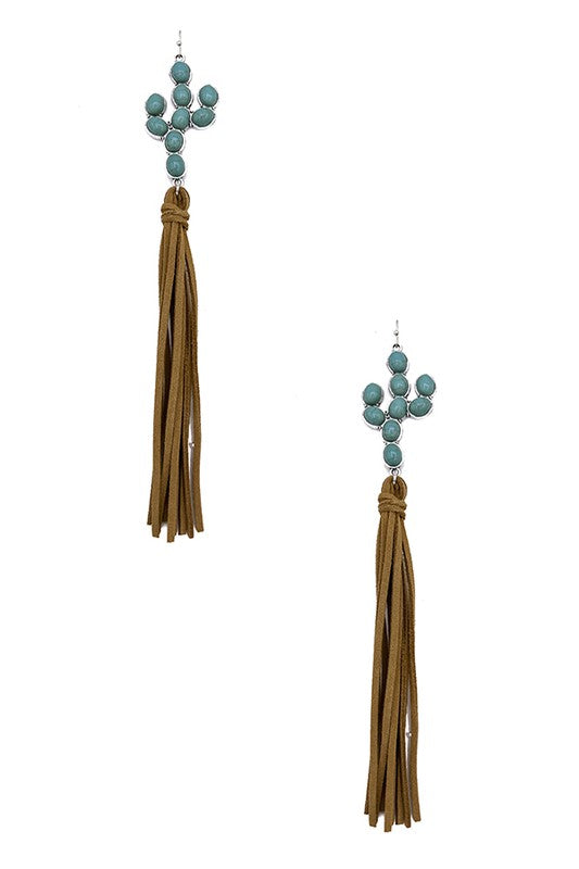 Cactus Gem Oblong Tassel Earring