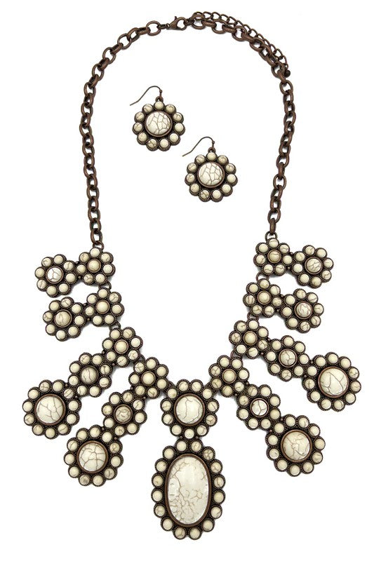 Fringe Gemstone Pave Bib Necklace Set
