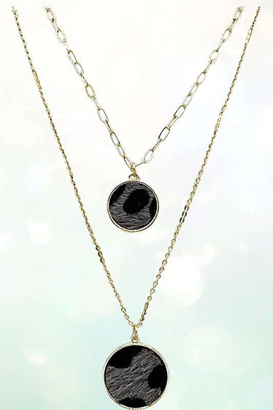 Layered Animal Print Coin Pendant Necklace Set