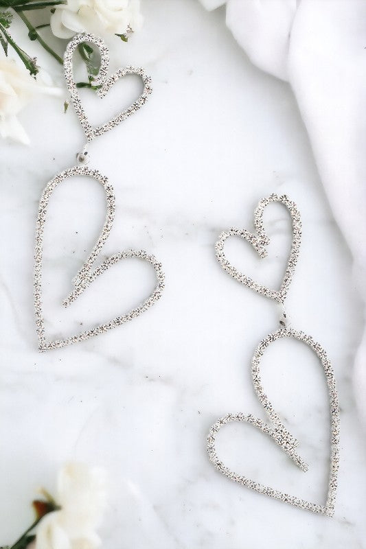 Rhinestone Side Link Heart Drop Earring