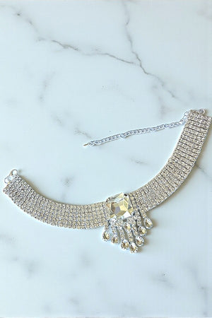 RHINESTONE PAVE GEM DANGLE CHOKER NECKLACE