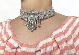 RHINESTONE PAVE GEM DANGLE CHOKER NECKLACE